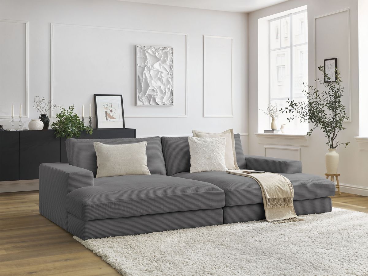 Bobochic Leonard Sofa 4-Sitzer 274 × 159 cm Cordsamt Dunkelgrau