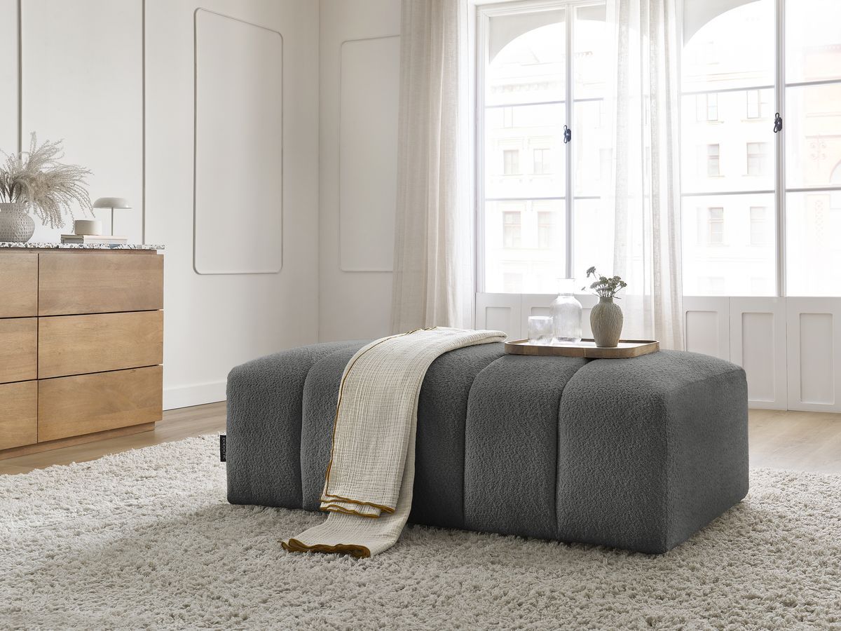 Bobochic Annecy Pouf Bouclé-Stoff Dunkelgrau