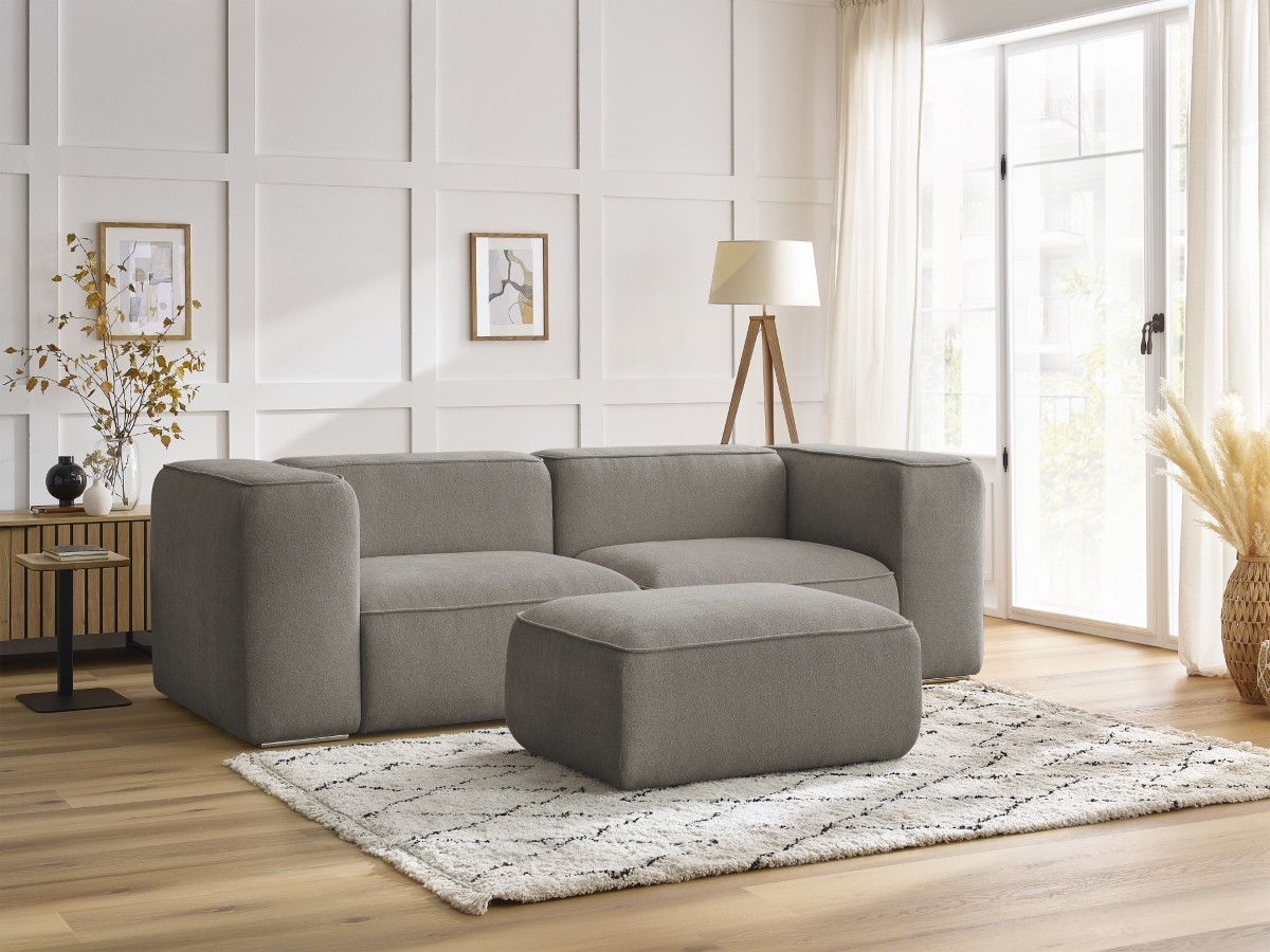 Bobochic Zephyr Sofa 3-Sitzer mit Pouf Strukturstoff Taupe