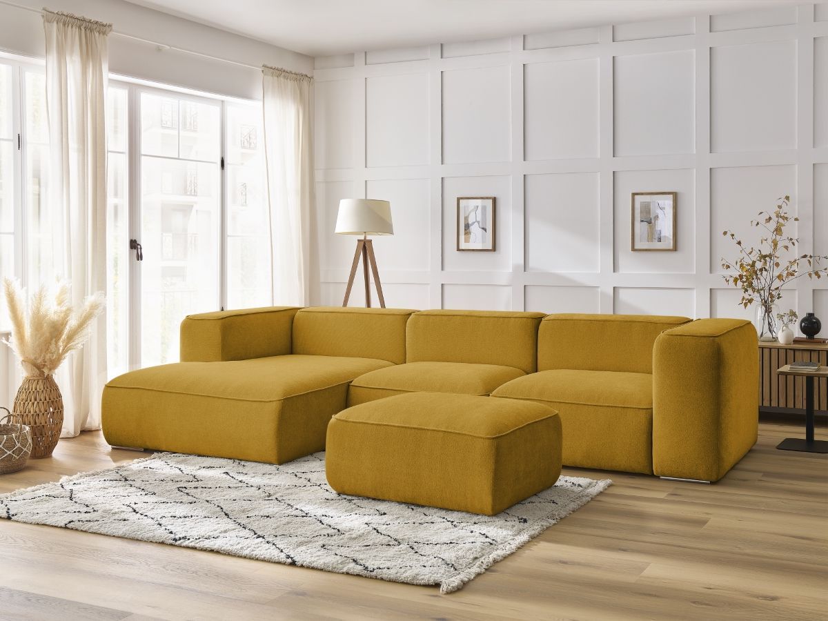 Bobochic Zephyr Ecksofa mit Pouf 349 × 165 cm Strukturstoff Gelb Ecke links