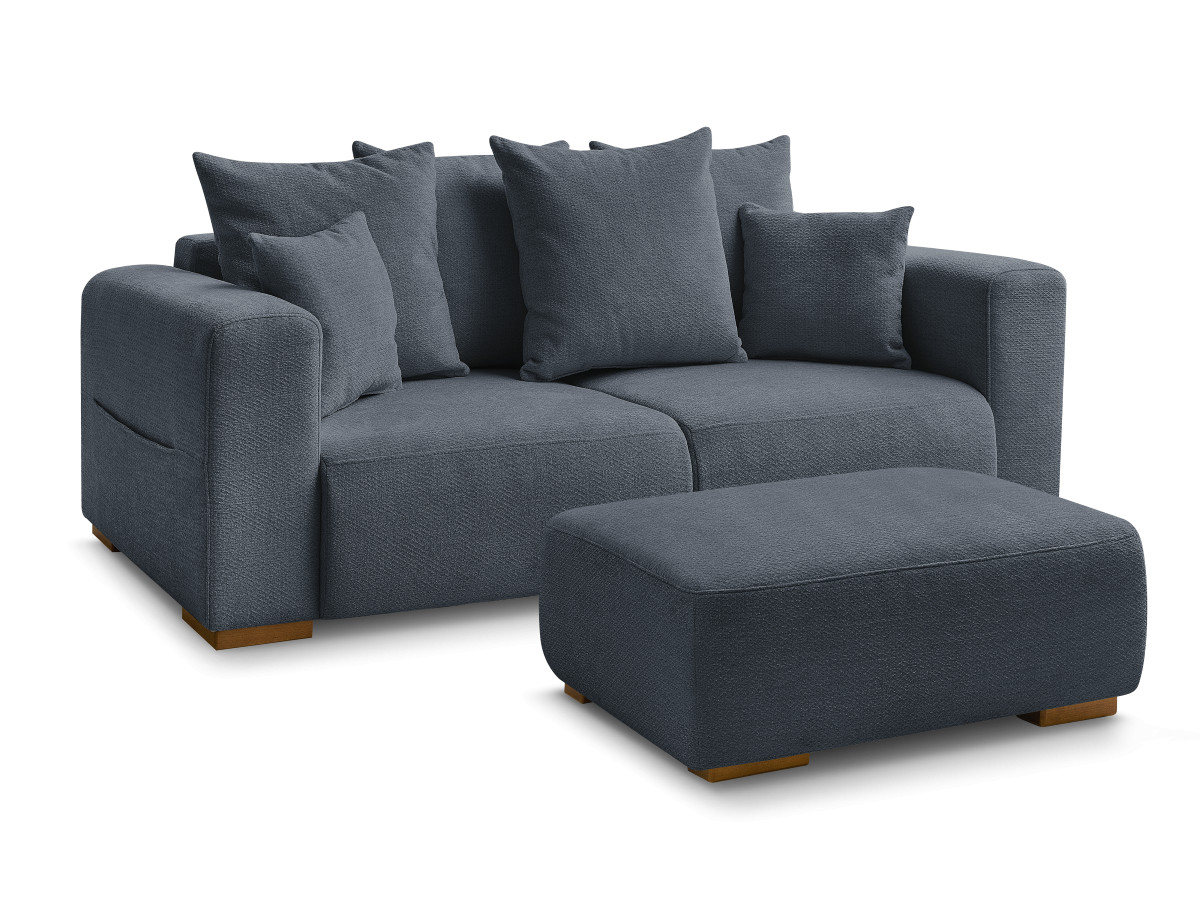 Bobochic Sidonie Sofa 3-Sitzer mit Pouf Melange-Stoff Dunkelblau