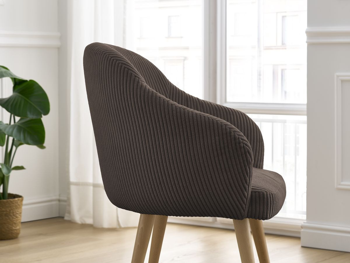 Bobochic Sophie Esszimmerstuhl 2er-Set mit skandinavischen Holzbeinen Cordsamt Braun