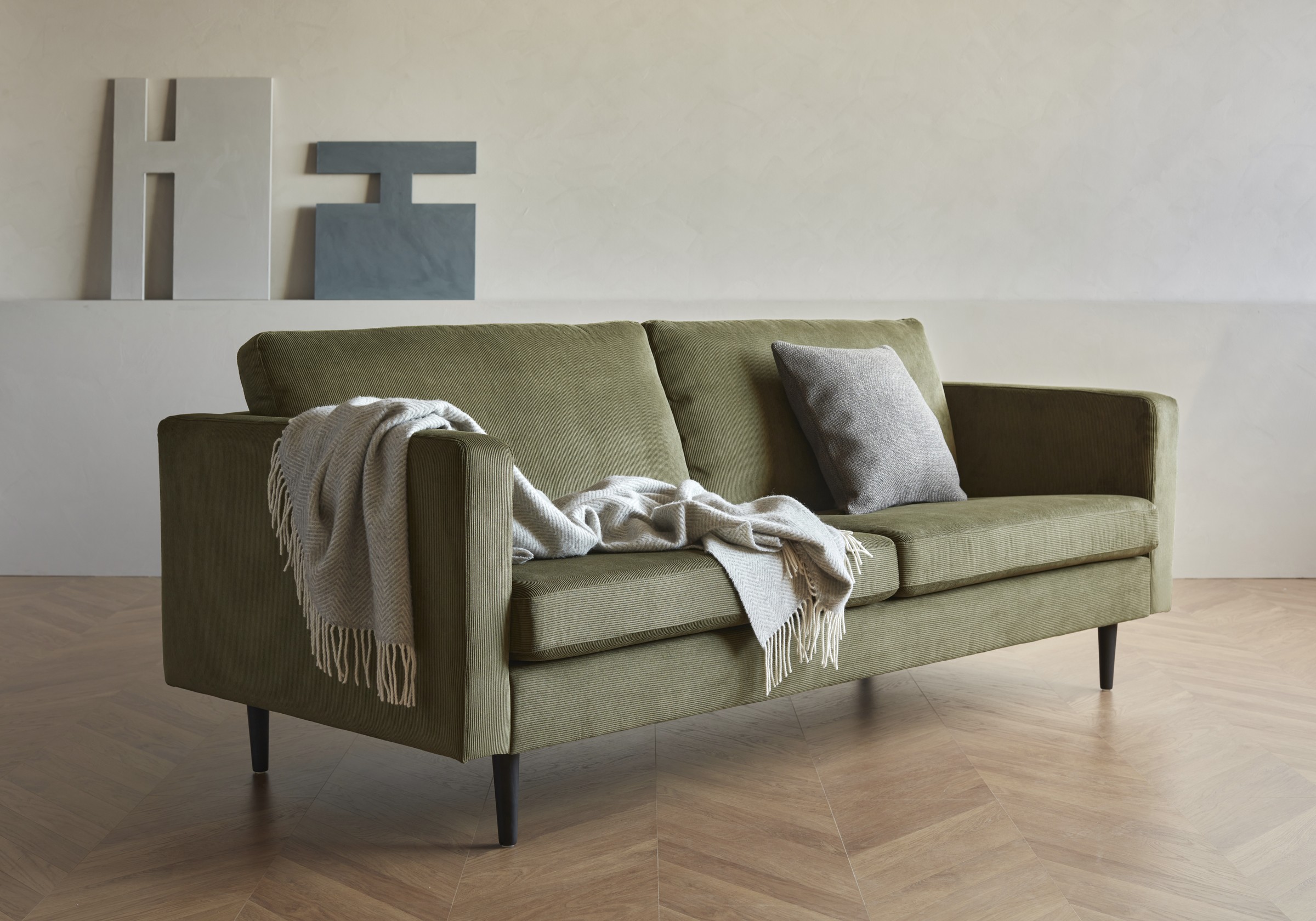 Sofa Malte 3-Sitzer Beinfarbe Eiche Schwarz Kord Cordufine 316-Pine-Green