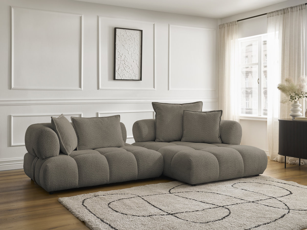 Bobochic Alya Ecksofa Bouclé-Stoff Taupe Ecke rechts