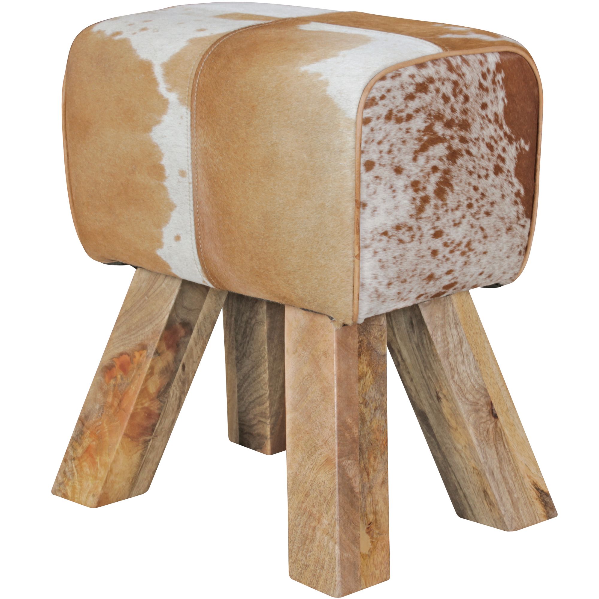 Sitzhocker Abisko Polster Haarleder Braun-Weiß 40 × 30 × 47 cm