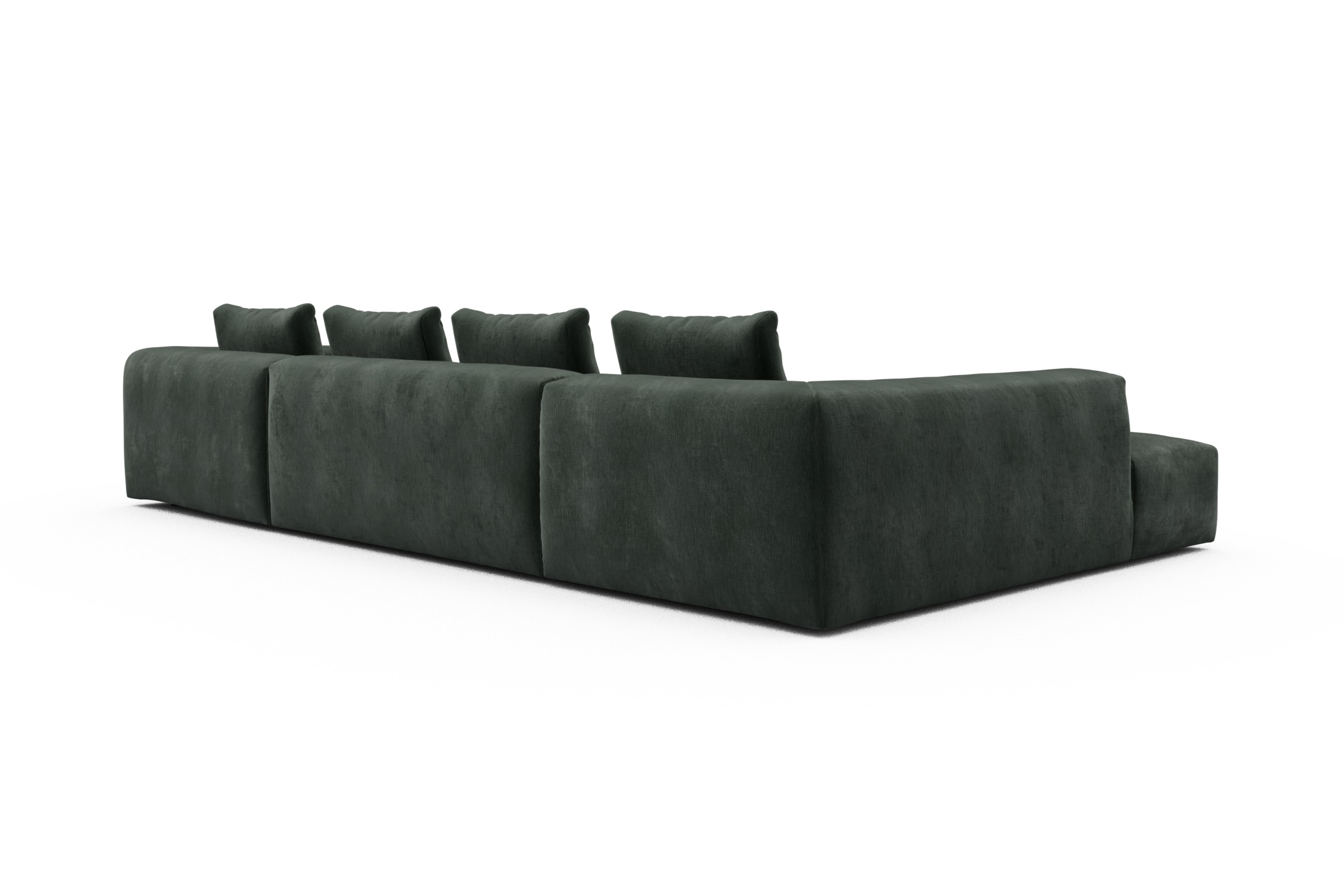 Wohnlandschaft Fred Relax-Ecke links mit 2-Sitzer und Chaiselongue rechts Smooth-Laurel-Green