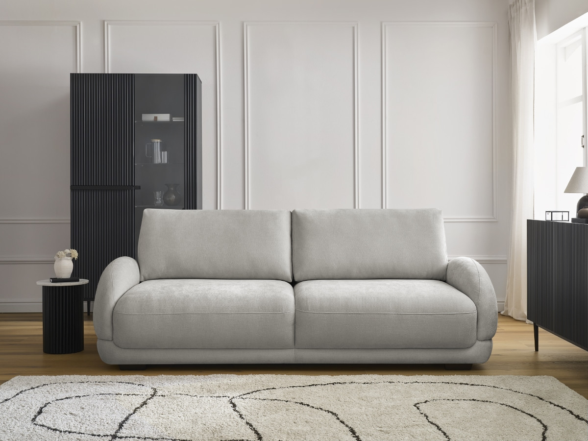 Bobochic Monica Schlafsofa 3-Sitzer mit Bettkasten Stoff Hellgrau