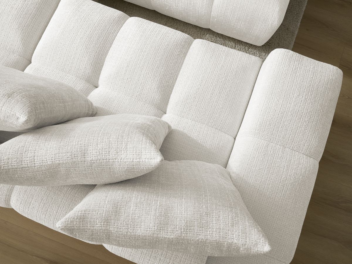 Bobochic Anakin Schlafsofa 3-Sitzer mit Bettkasten und Pouf, 6 Kissen Strukturstoff Weiß