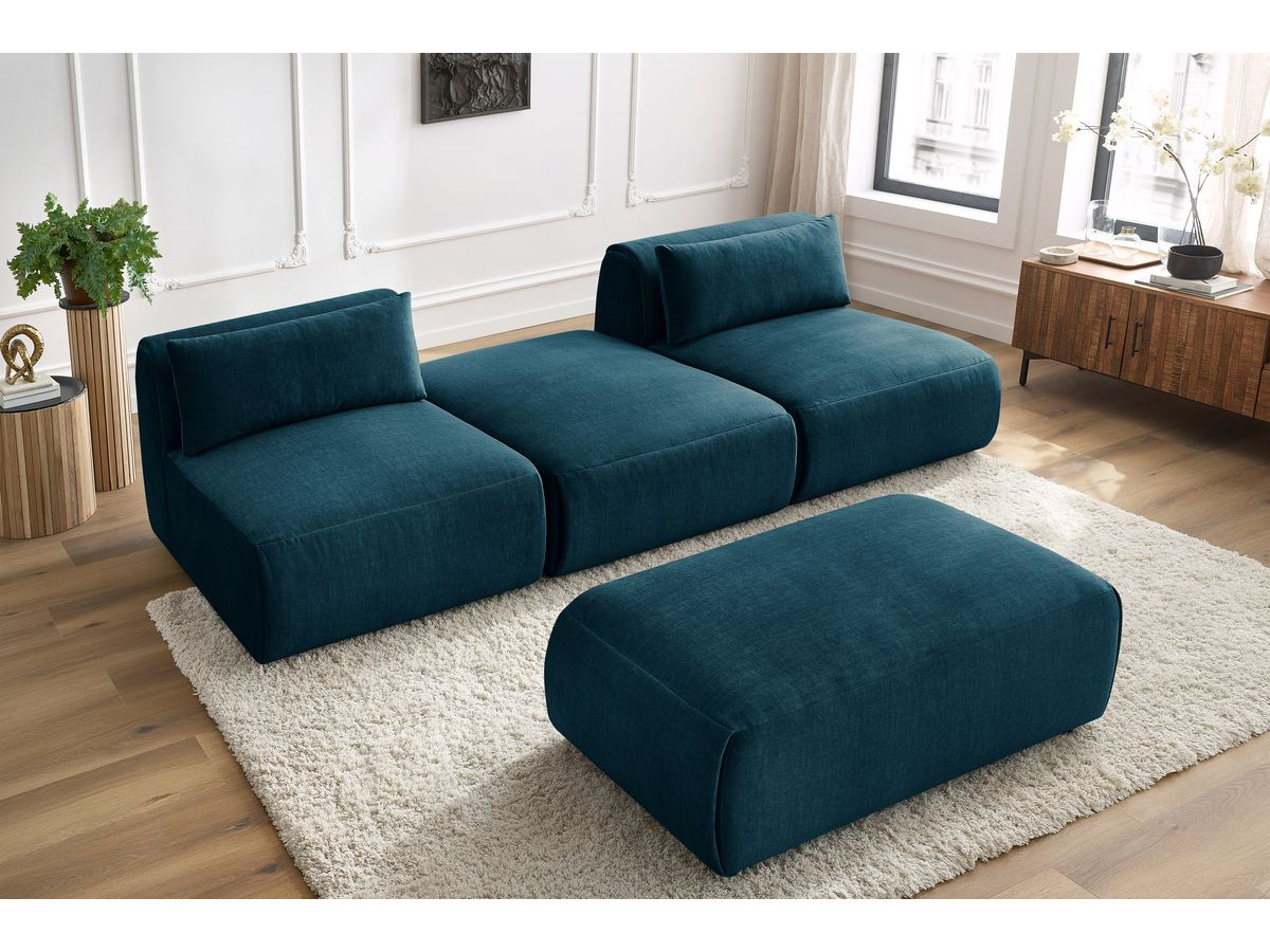 Bobochic Jeanne Sofa 4-Sitzer mit Pouf Samt Dunkelblau