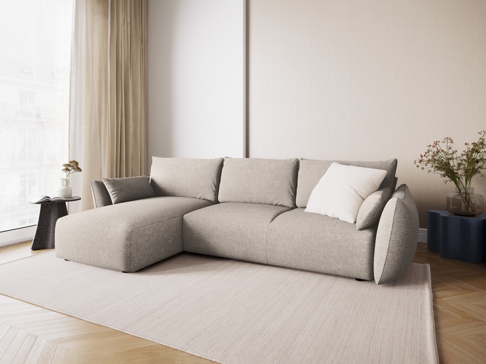 Cosmopolitan Design Ecksofa Matera 4-Sitzer mit Schlaffunktion Chenille Eden Dunkelbeige Links