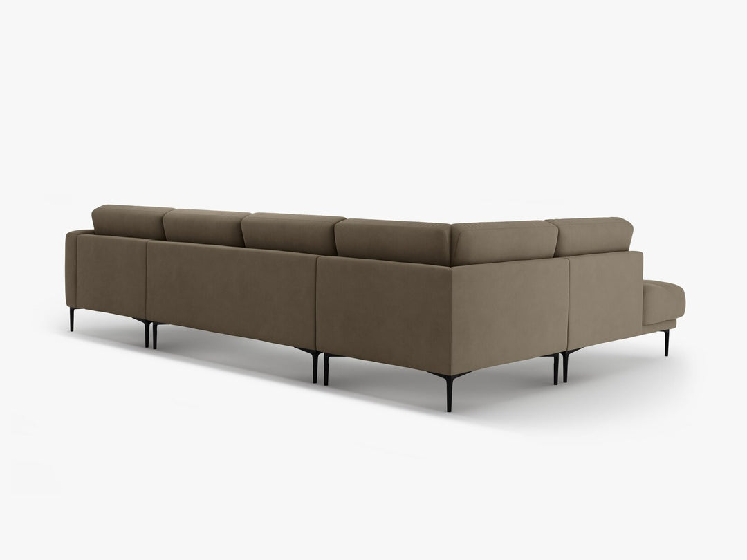Micadoni Panorama Ecksofa Bemy 7-Sitzer Links Samt Grau Braun