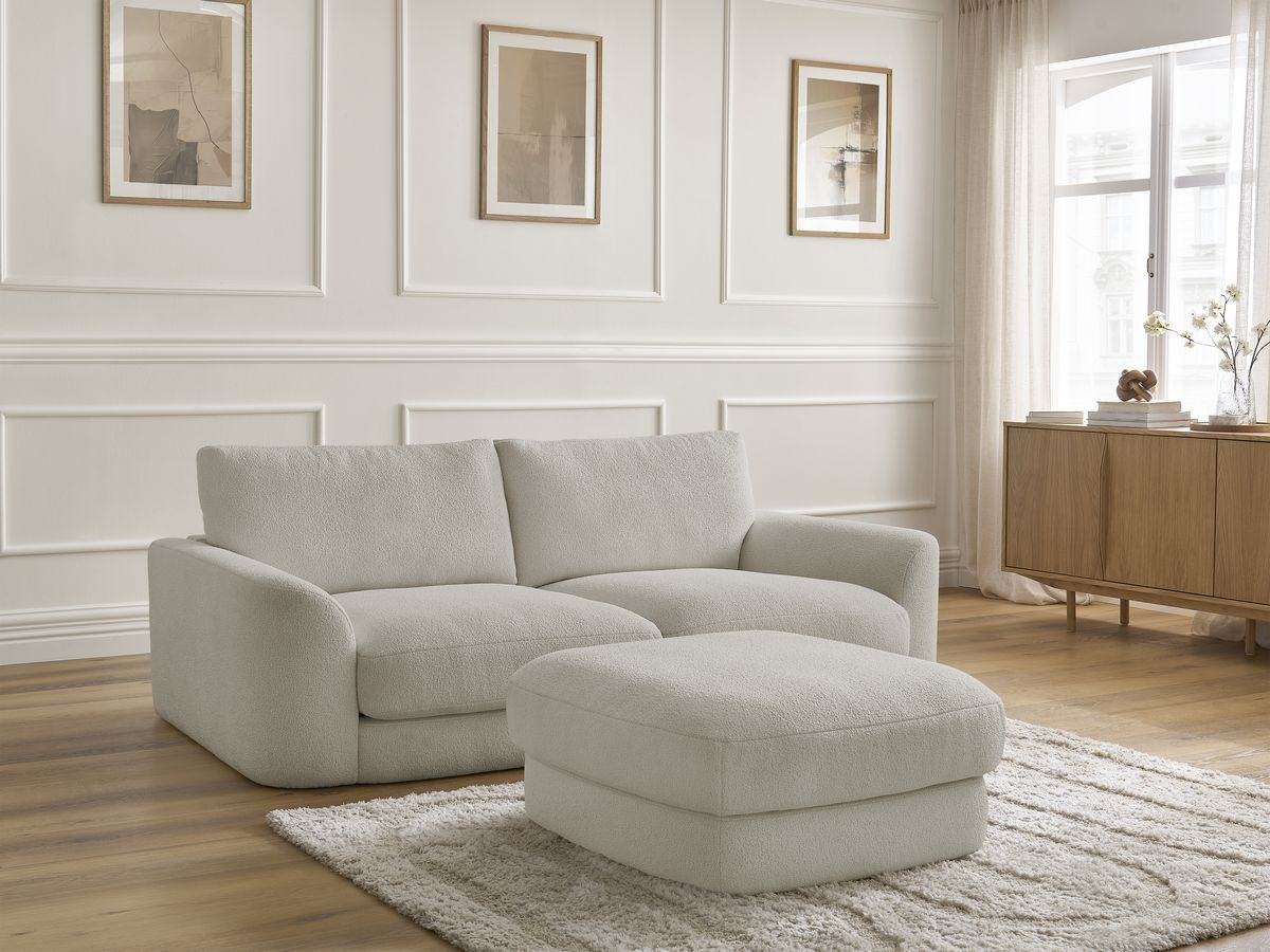 Bobochic Leonore Sofa 3-Sitzer mit Pouf Bouclé-Stoff Taupe
