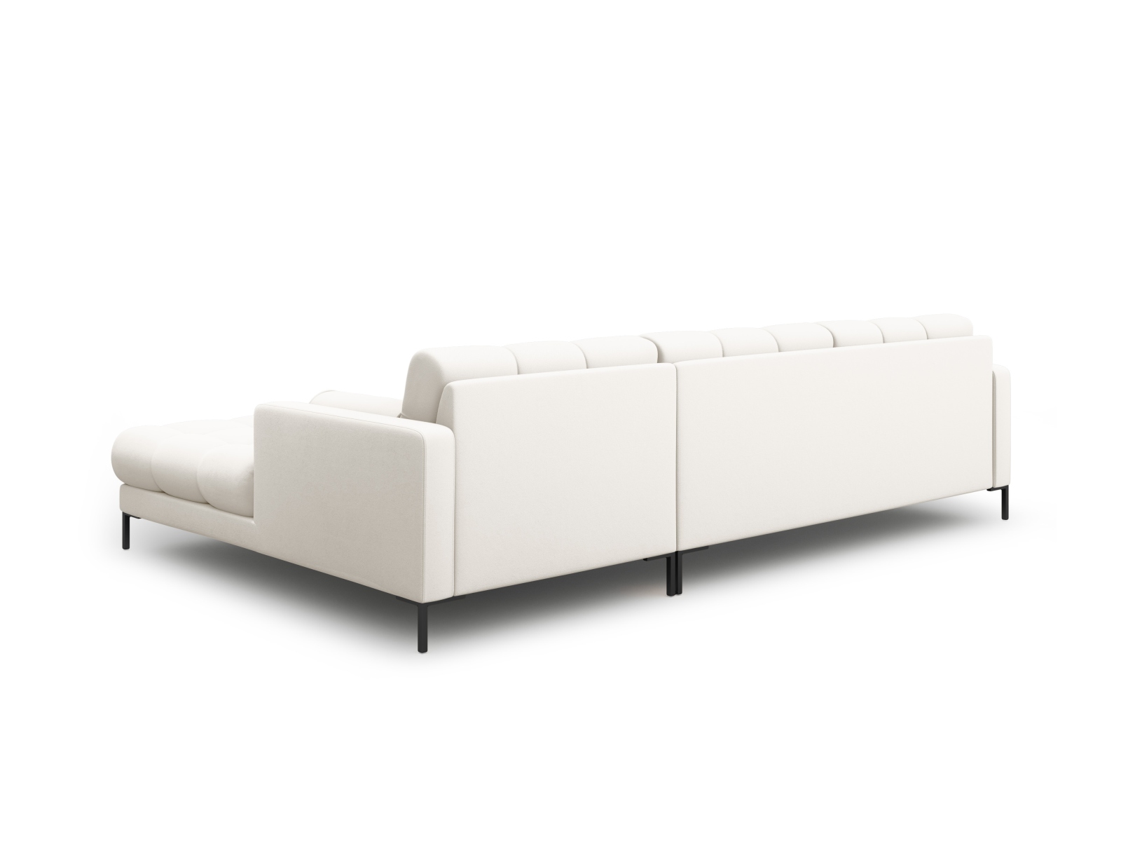 Cosmopolitan Design Ecksofa Bali 5-Sitzer Strukturierter Stoff Neve Helles Beige Rechts Beine Schwarzes Metall