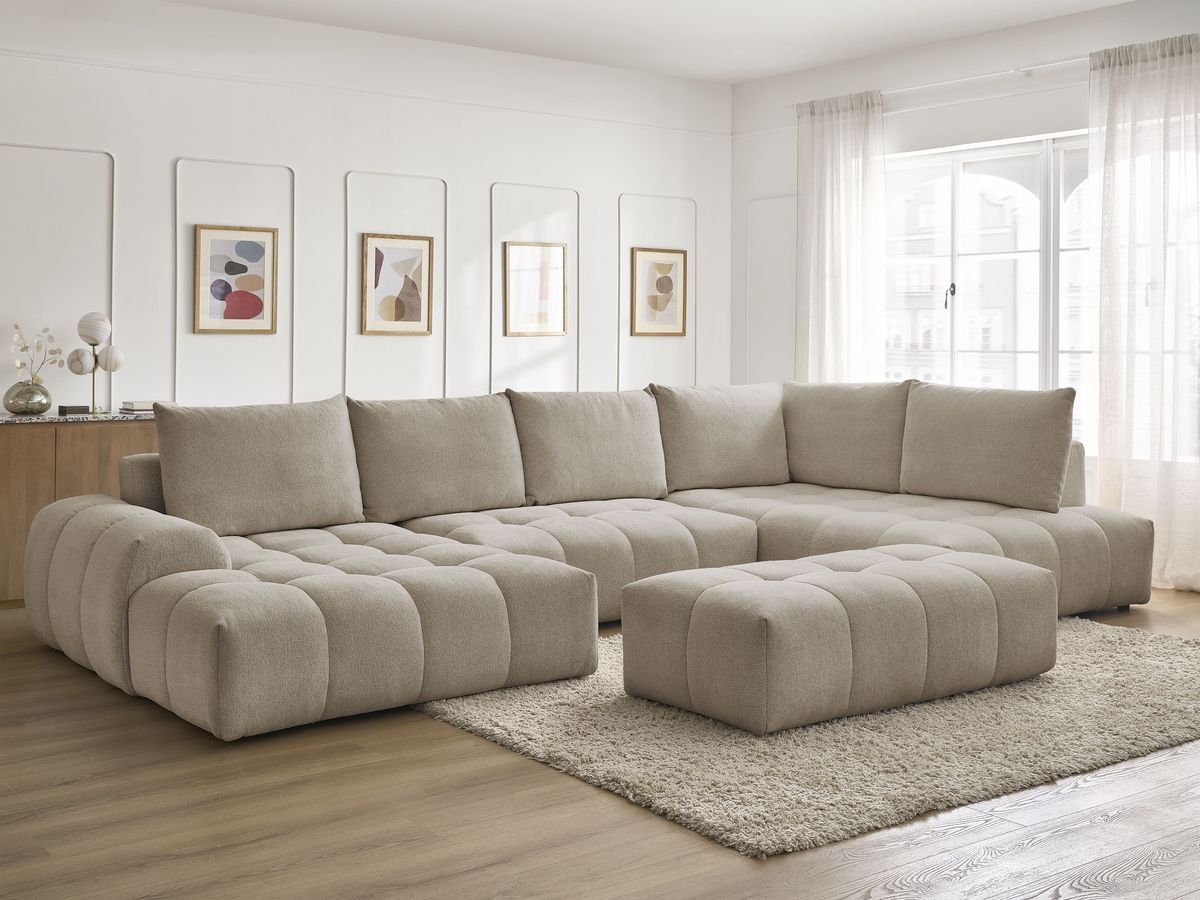 Bobochic Everest Wohnlandschaft mit Pouf, 6 Kissen Melange-Stoff Taupe Ecke links