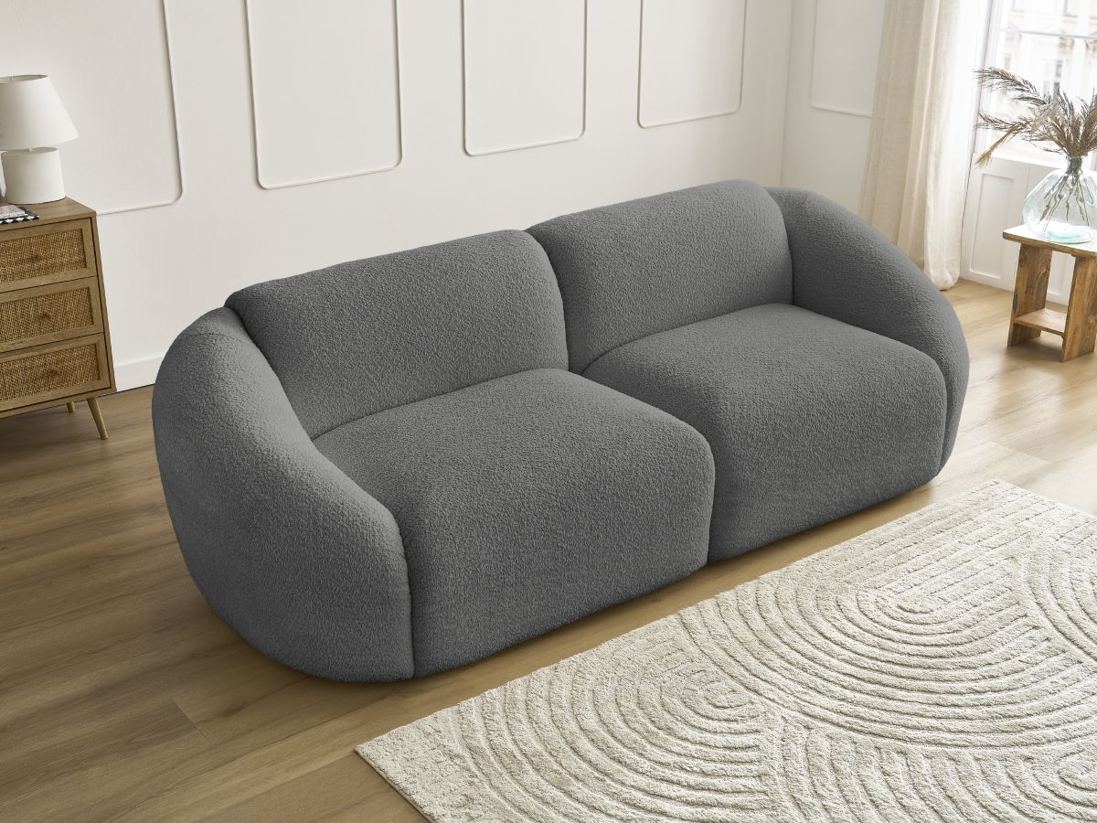Bobochic Tina Sofa 3-Sitzer Bouclé-Stoff Dunkelgrau