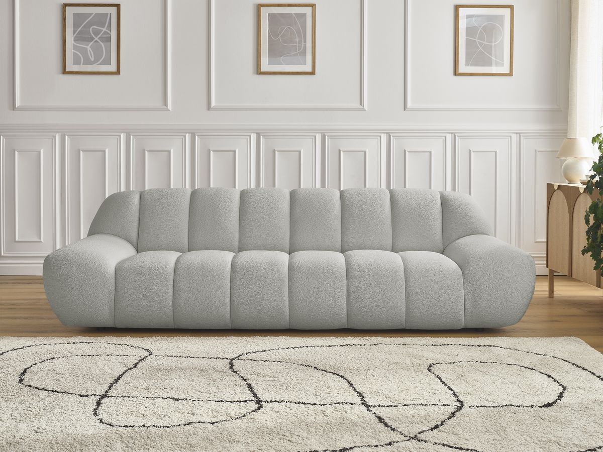 Bobochic Hayden Sofa 3-Sitzer Bouclé-Stoff Hellgrau