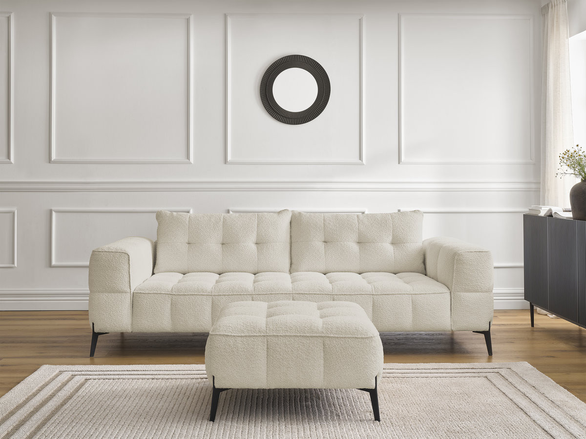 Bobochic Anis Sofa 3-Sitzer mit Pouf Bouclé-Stoff Beige