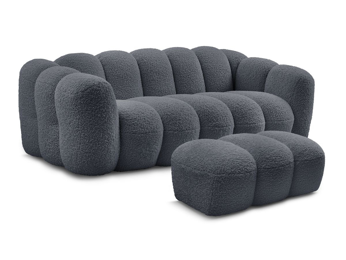 Bobochic Hippolyte Sofa 3-Sitzer mit Pouf Bouclé-Stoff Dunkelgrau