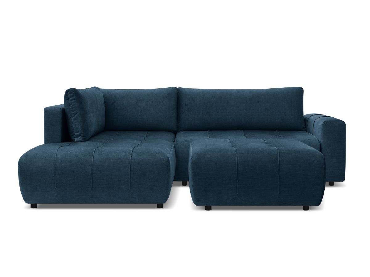 Bobochic Arsene Ecksofa mit Schlaffunktion und Bettkasten und Pouf 277 × 200 cm Samt Blau Ecke links