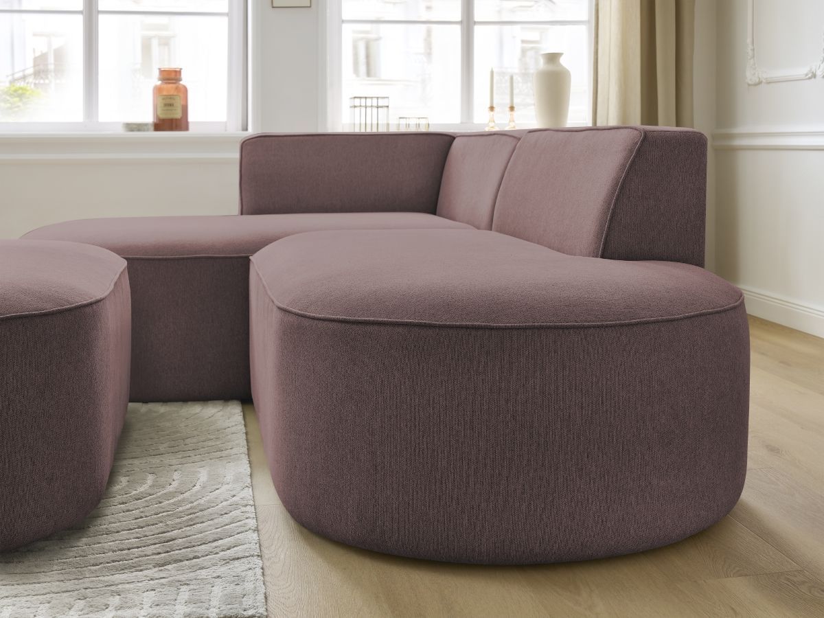 Bobochic Rousseau Ecksofa mit Pouf Melange-Stoff Rosa Ecke links