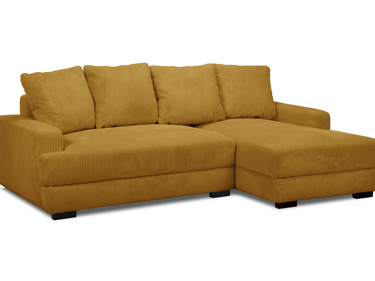Bobochic Campi Ecksofa mit Schlaffunktion und Bettkasten Cordsamt Gelb Ecke rechts