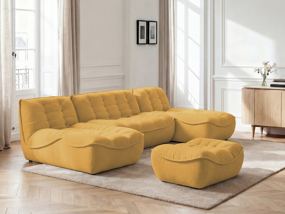 Bobochic Serena Wohnlandschaft mit Pouf Melange-Stoff Gelb