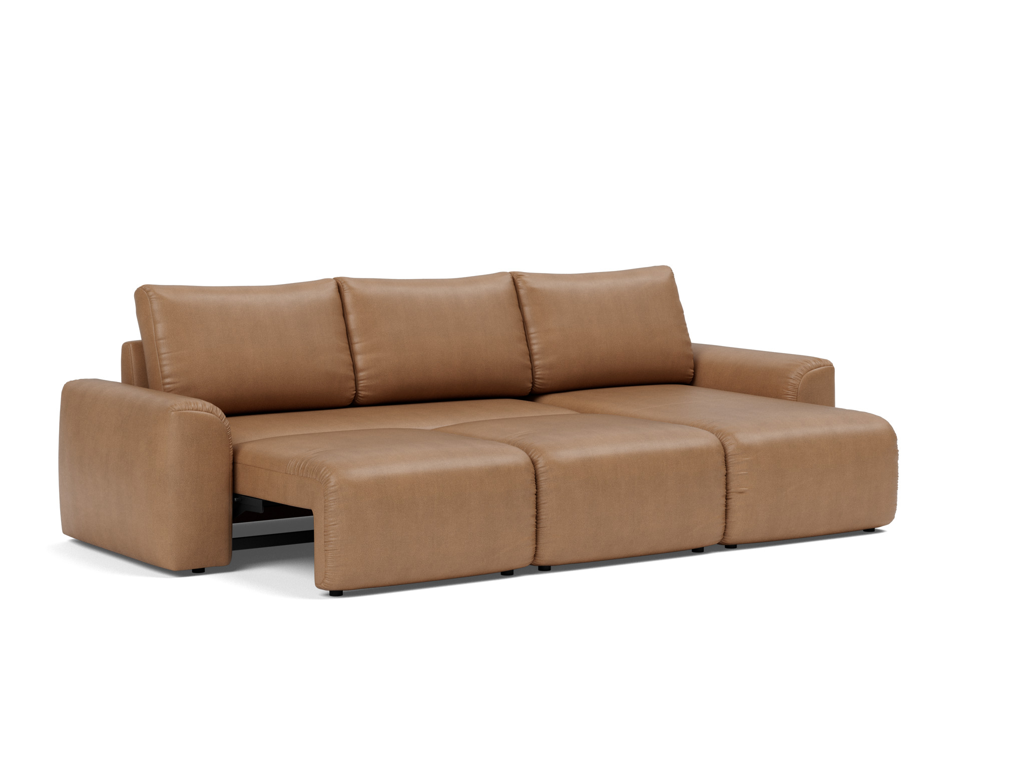 Schlafsofa Norum mit Chaiselongue und Chunky-Armlehnen Lederoptik Faunal 551-Brown
