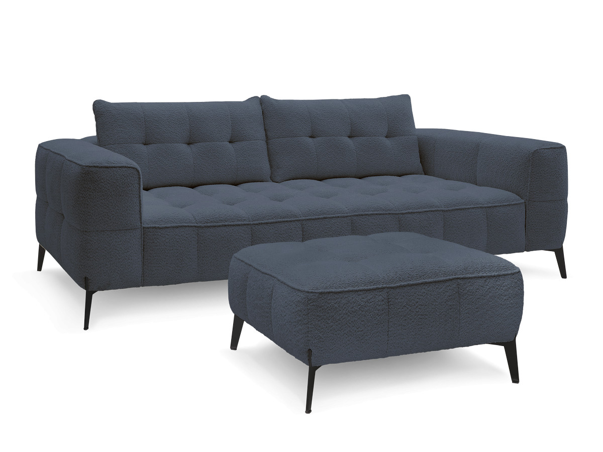 Bobochic Anis Sofa 3-Sitzer mit Pouf Bouclé-Stoff Dunkelblau