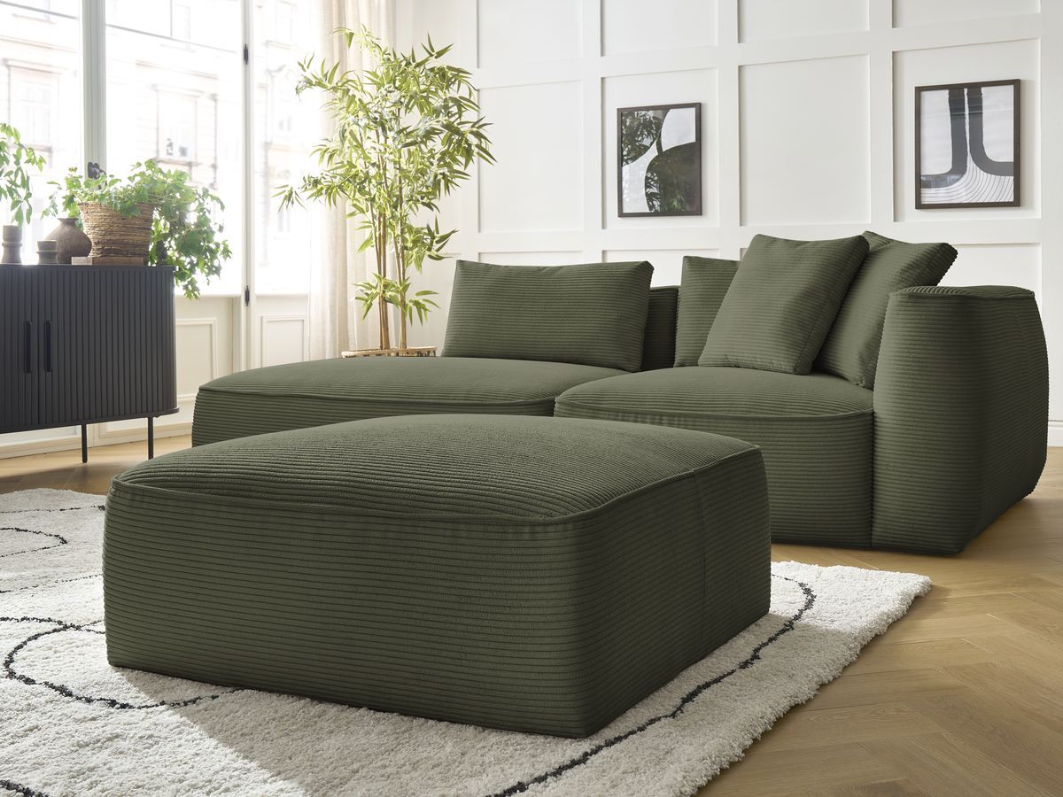 Bobochic Leopold Sofa 4-Sitzer mit Pouf Cordsamt Hellgrün Armlehne rechts