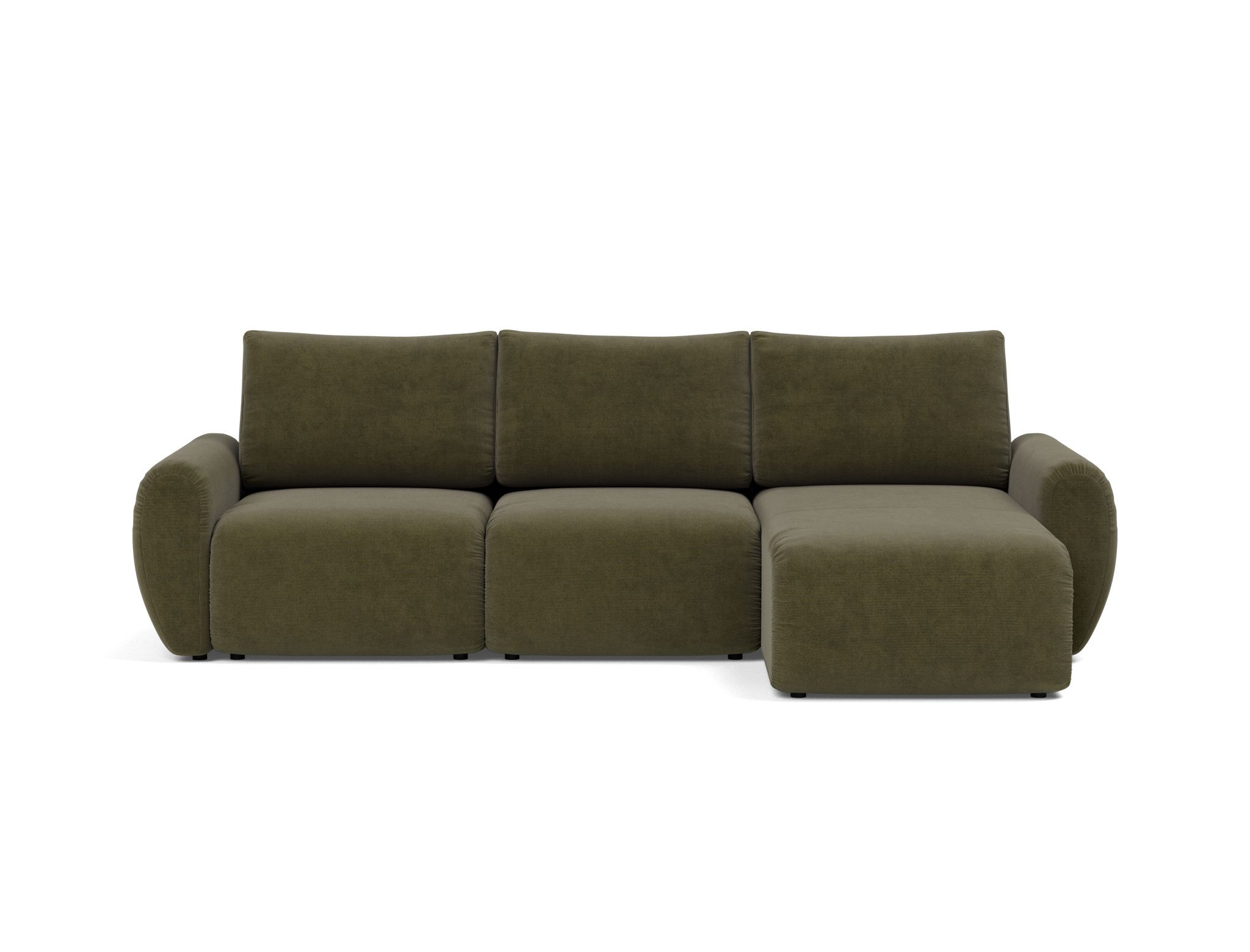 Schlafsofa Norum mit Chaiselongue und Curve-Armlehnen Kord Cordufine 316-Pine-Green