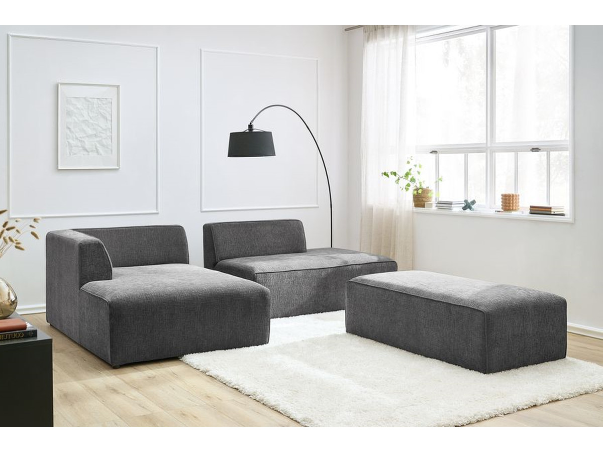 Bobochic Megeve Ecksofa mit Schlaffunktion und Pouf Strukturstoff Dunkelgrau Ecke links