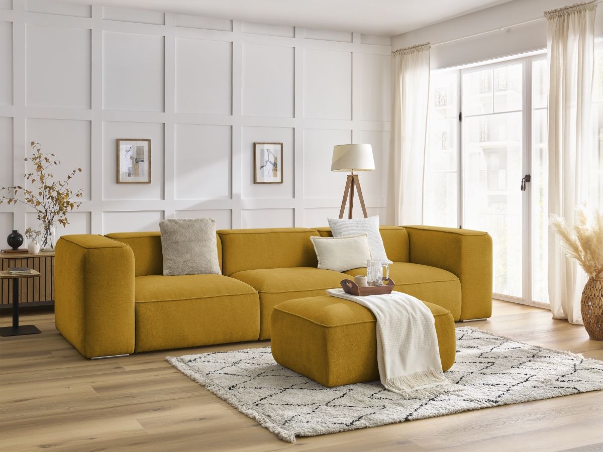 Bobochic Zephyr Sofa 4-Sitzer mit Pouf Strukturstoff Gelb