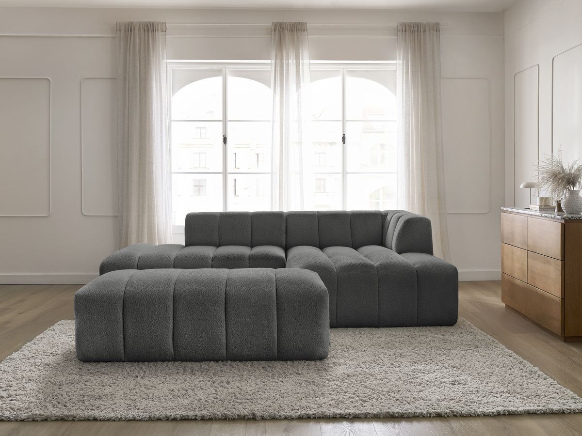Bobochic Annecy Ecksofa mit Pouf Bouclé-Stoff Dunkelgrau Ecke rechts