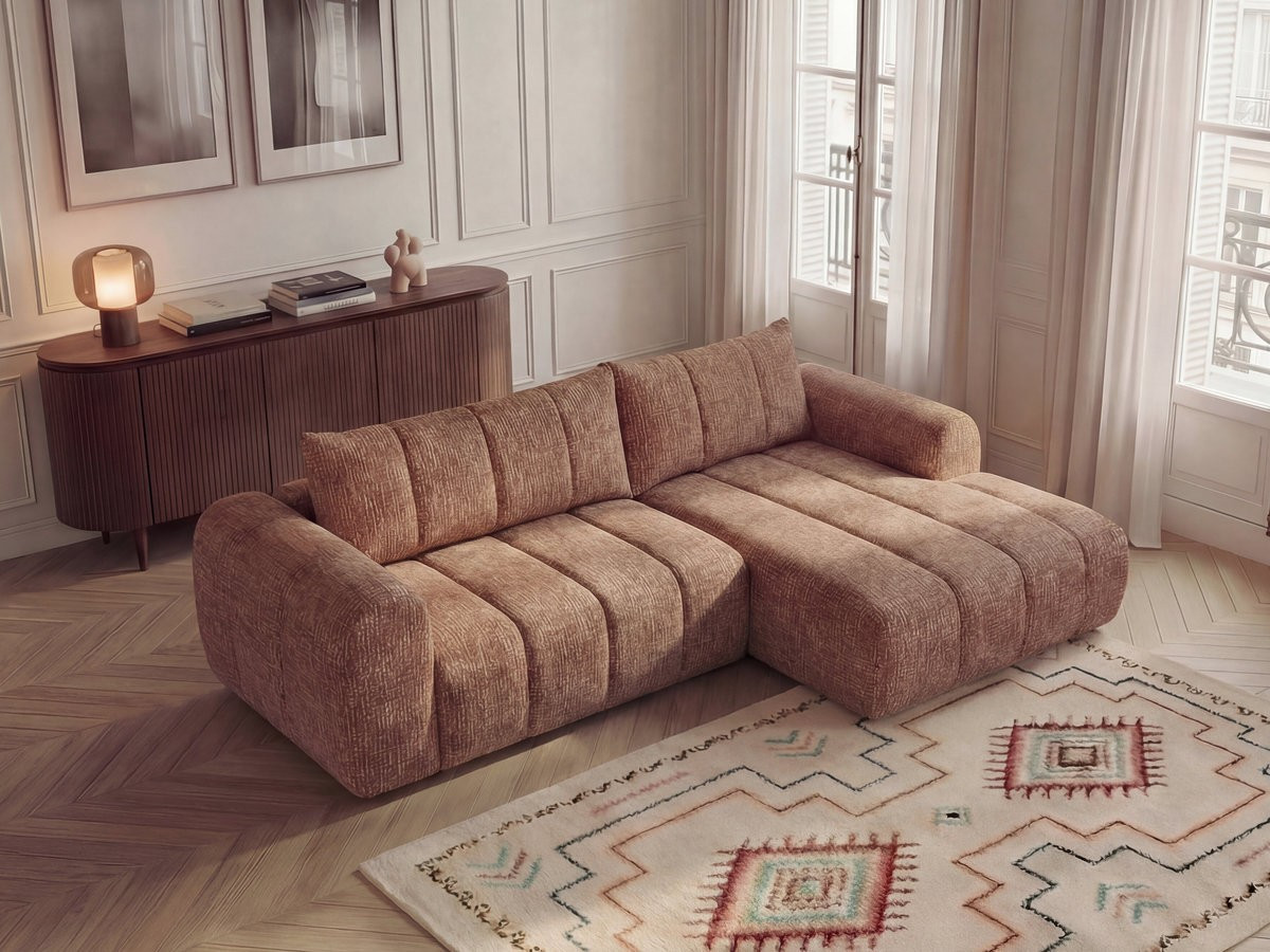 Bobochic Nesty Ecksofa 272 cm Melange-Stoff Orange Ecke rechts