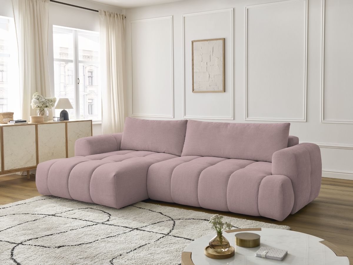 Bobochic Fuji Ecksofa mit Schlaffunktion und Bettkasten 292 × 160 cm Stoff Rosa Ecke links