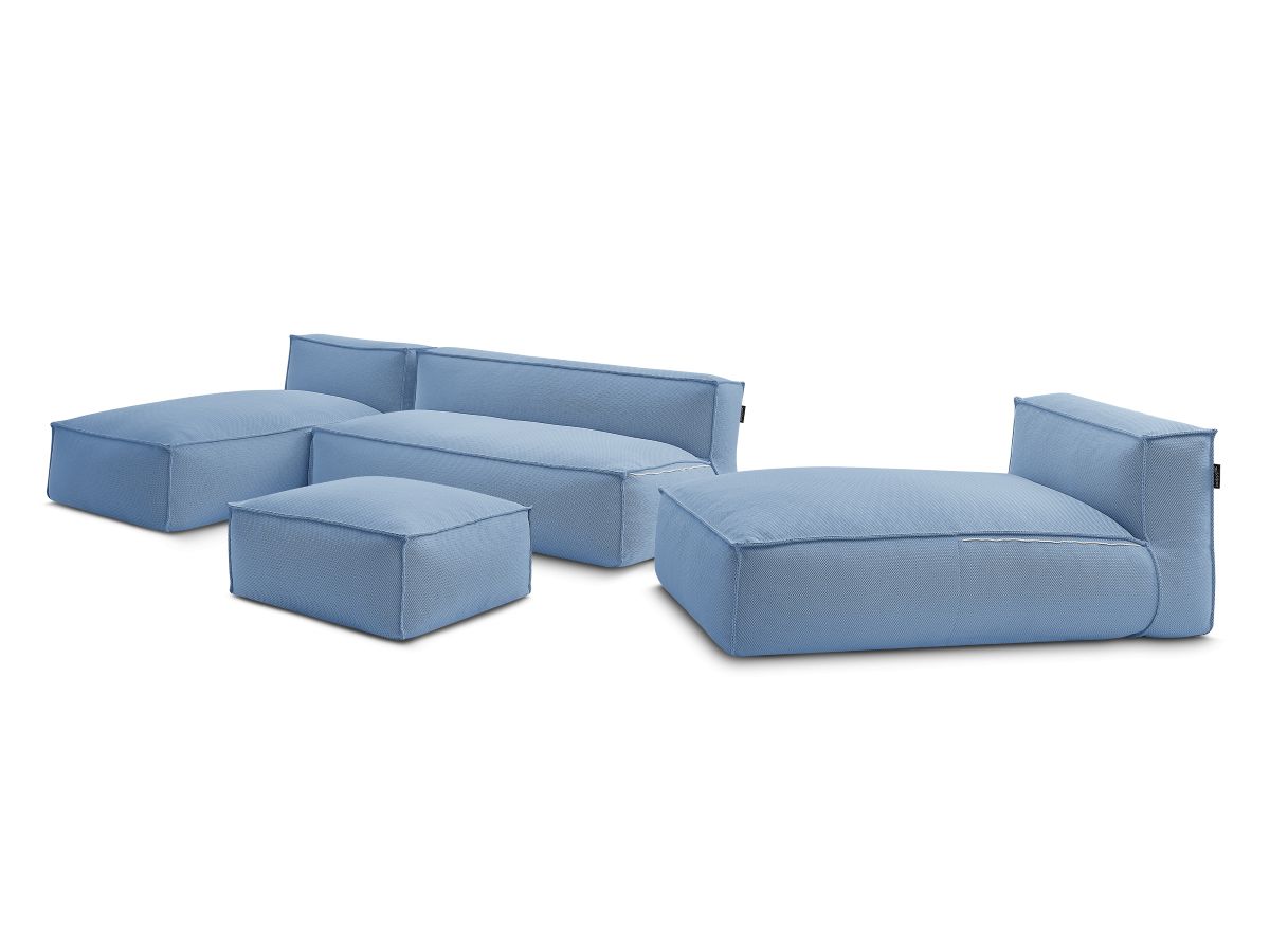 Bobochic Biarritz Gartensofa 4-Sitzer mit Pouf 332 × 168 cm Melange-Stoff Blau