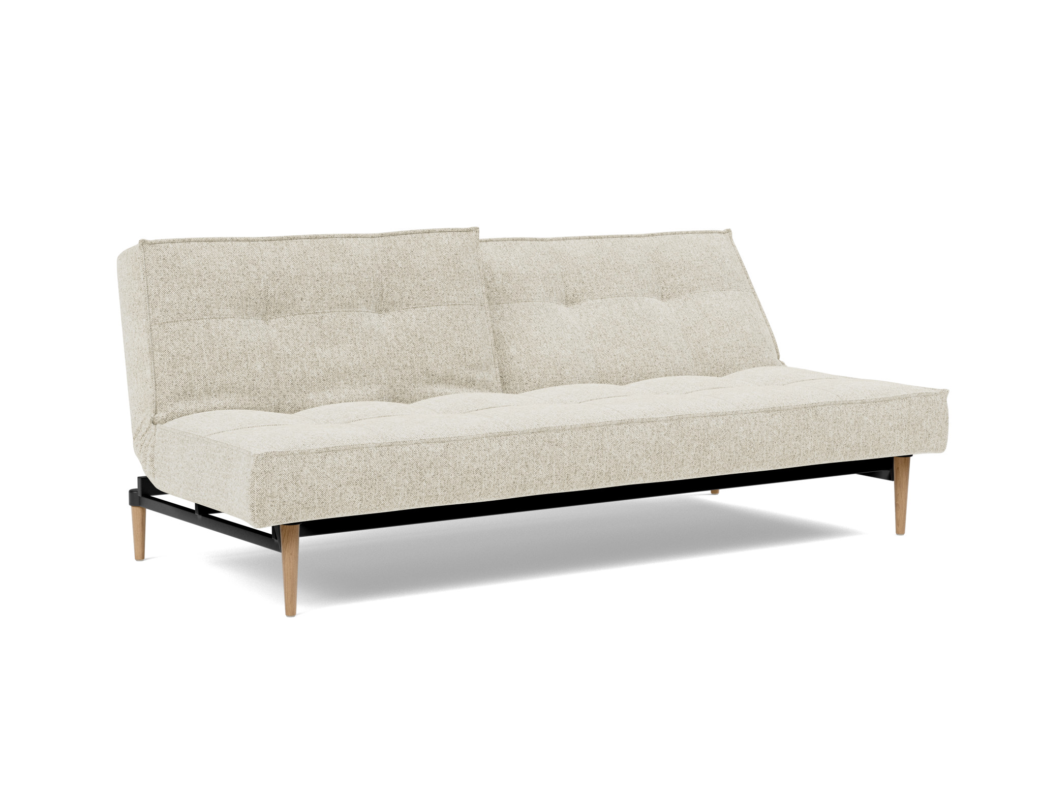 Schlafsofa Splitback Strukturierter Stoff Taura 357-Off-White Beine Styletto Eiche hell