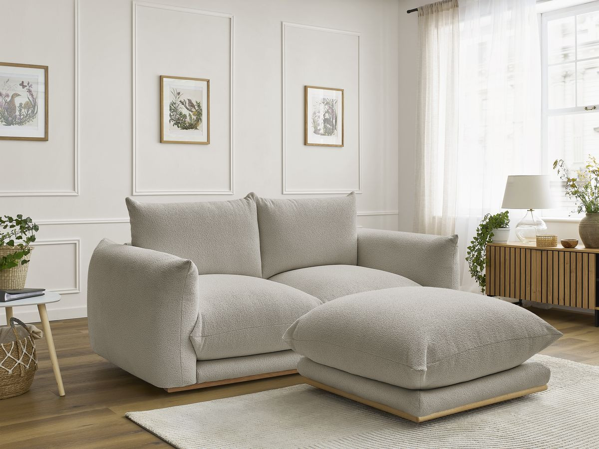 Bobochic Ernest Sofa 3-Sitzer mit Pouf 193 × 106 cm Bouclé-Stoff Taupe