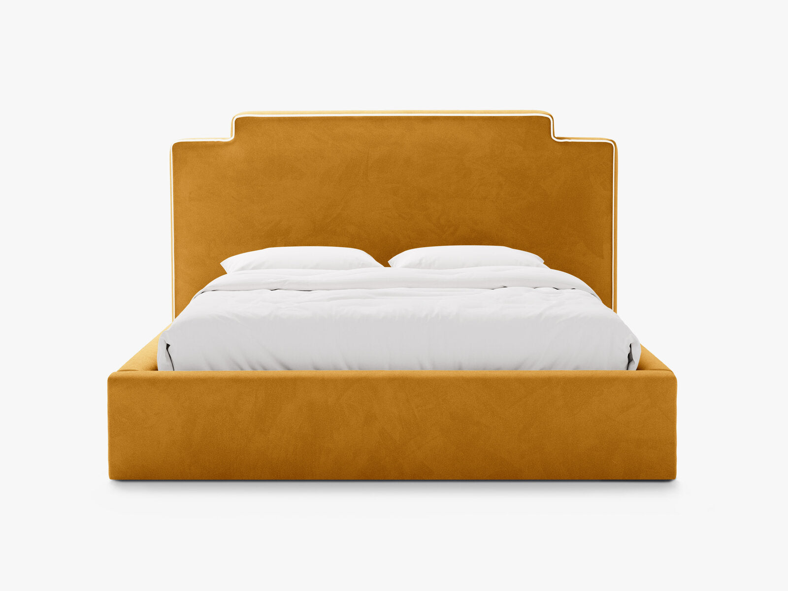 Micadoni Princess Samtbett mit Bettkasten und Kopfteil Samt Magic Velvet Elfenbein / Senf 140x200