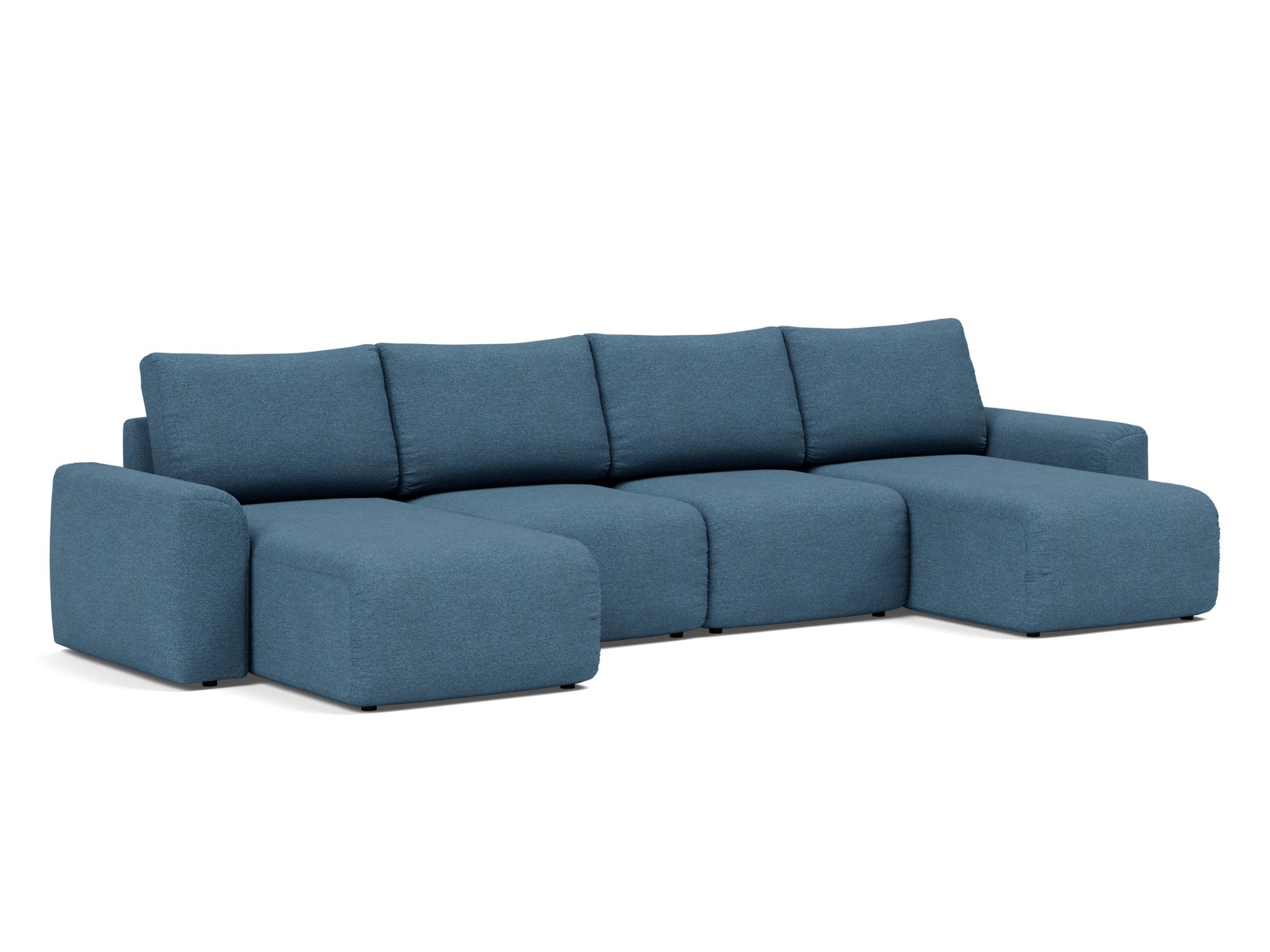 Schlafsofa Norum U-Form mit Chunky-Armlehnen Strukturierter Stoff Weda 302-Weda-Blue