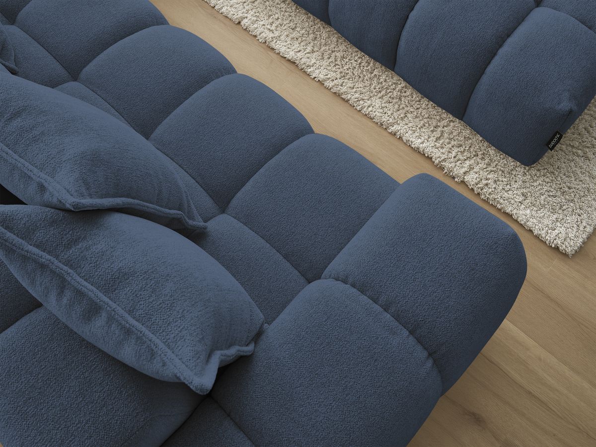 Bobochic Everest Ecksofa mit Schlaffunktion und Pouf, 10 Kissen Melange-Stoff Dunkelblau Ecke rechts