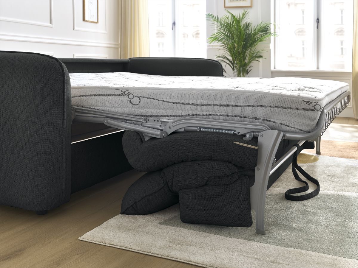 Bobochic Achille Schlafsofa 3-Sitzer Melange-Stoff Schwarz, Liegefläche 140 × 200 cm