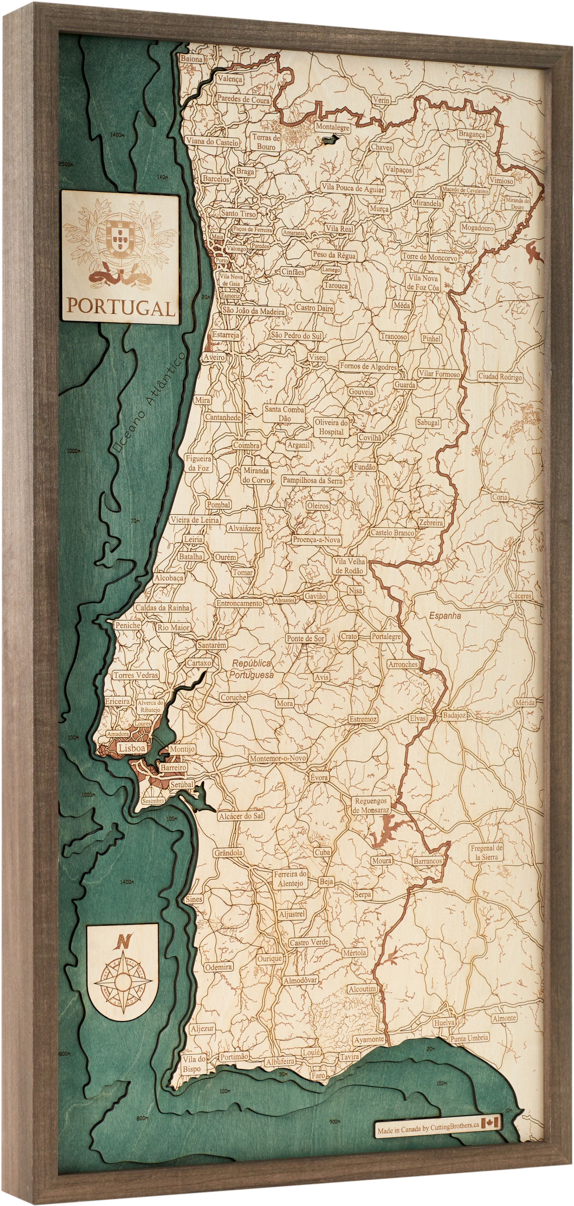 Cutting Brothers 3D Holz-Wandkarte Portugal 81x40.5 cm
