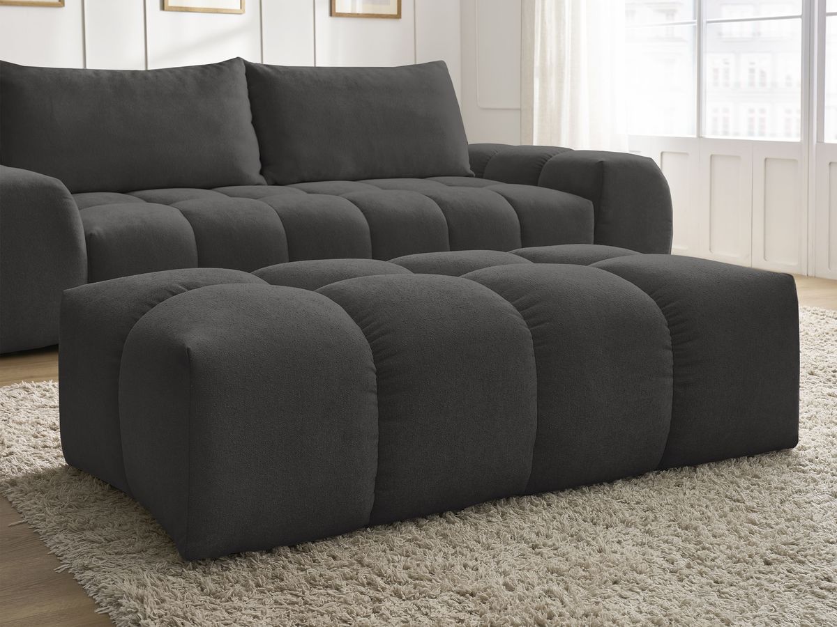 Bobochic Everest Schlafsofa 3-Sitzer mit Bettkasten und Pouf, 2 Kissen Strukturstoff Schwarz
