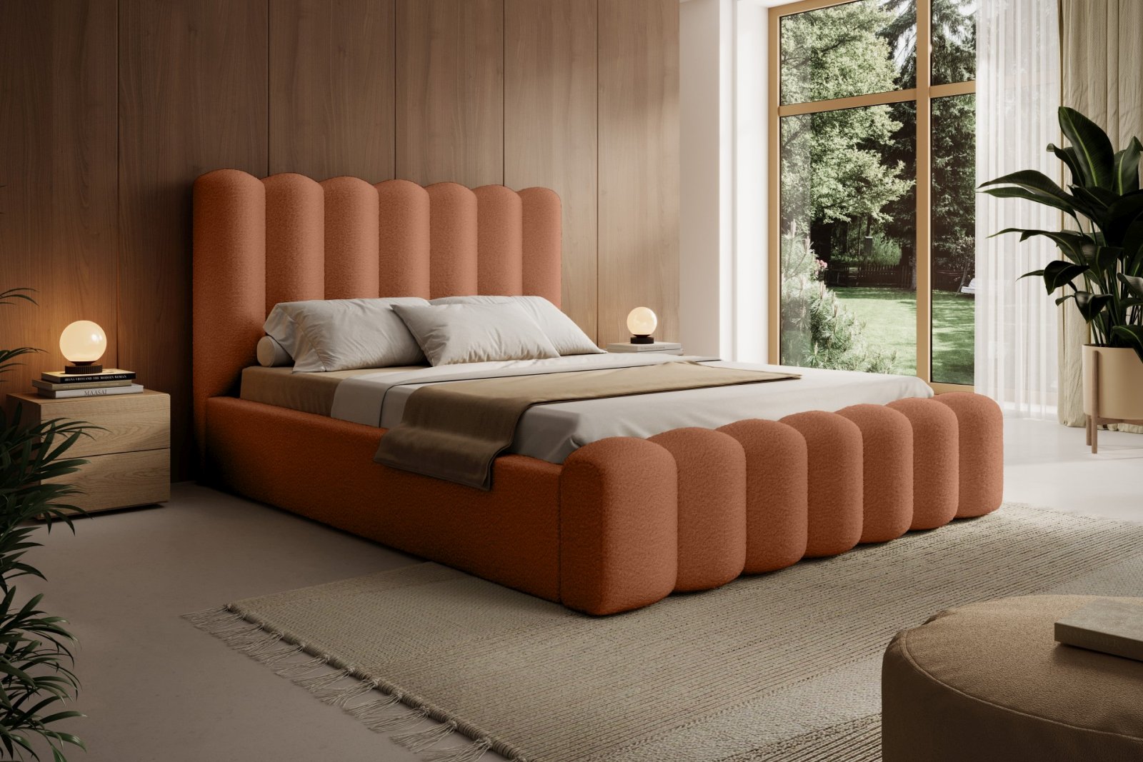 Polsterbett Laro Boucle 180x200 mit Metallrahmen Euphoria 09 Deep Terra
