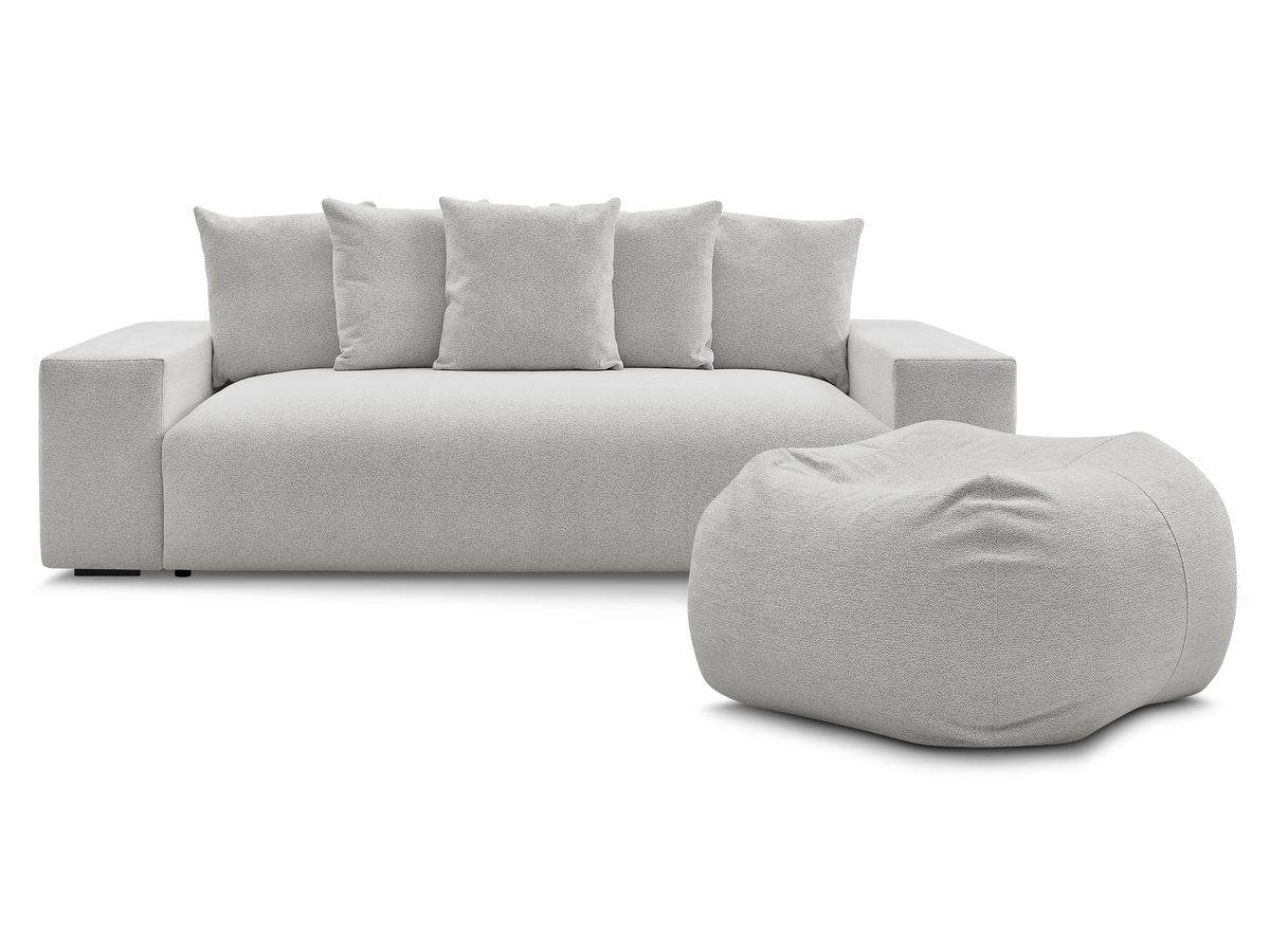 Bobochic Voltaire Schlafsofa 4-Sitzer mit Bettkasten und Pouf Melange-Stoff Hellgrau