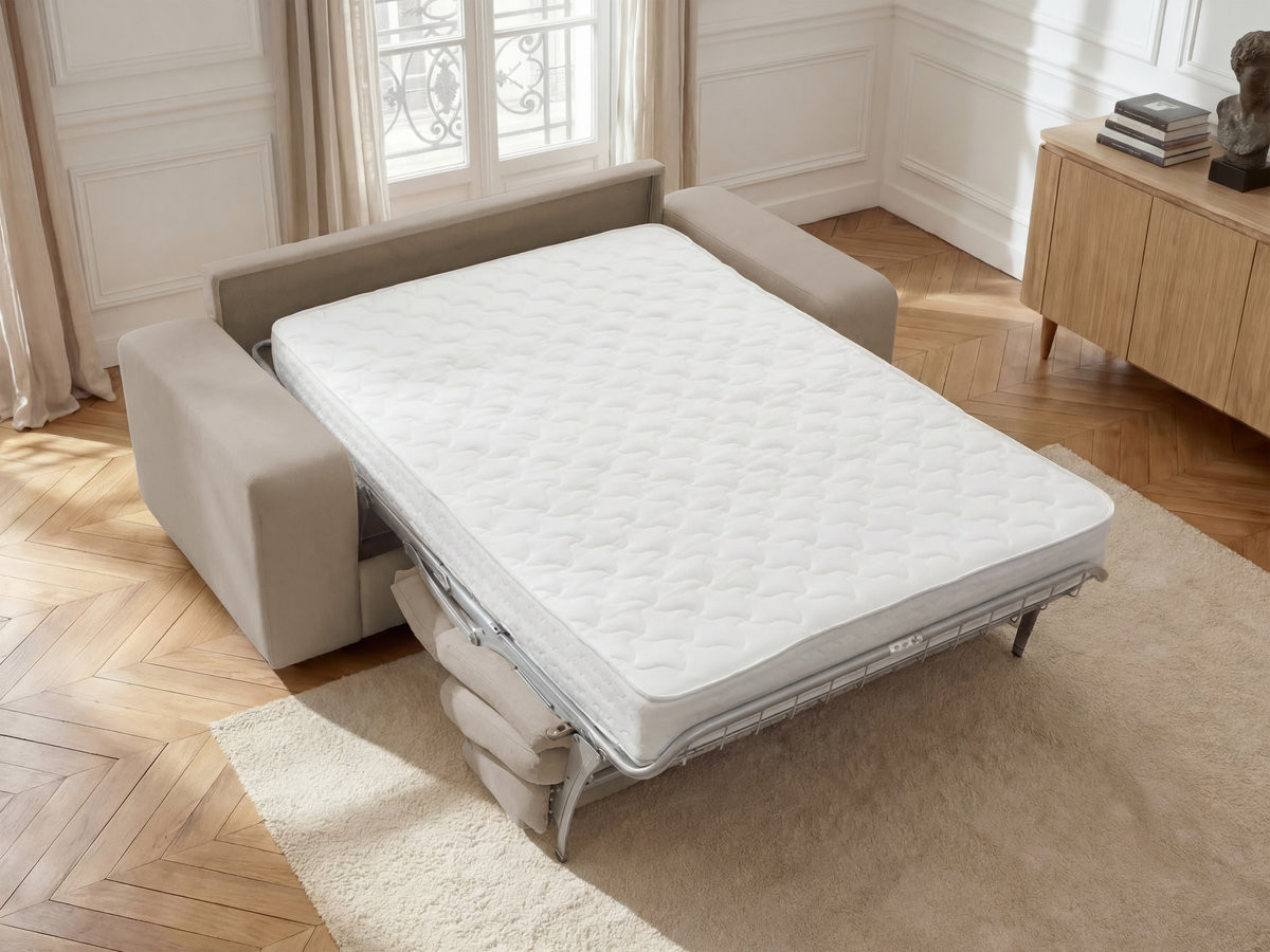 Bobochic Ibiza Schlafsofa 3-Sitzer Strukturstoff Taupe, Liegefläche 140 × 196 cm