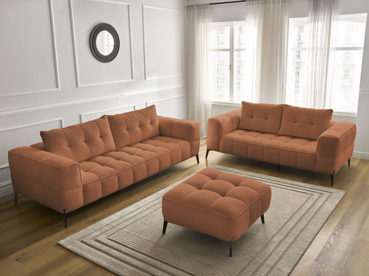 Bobochic Anis Sofa 5-Sitzer mit Pouf Bouclé-Stoff Orange