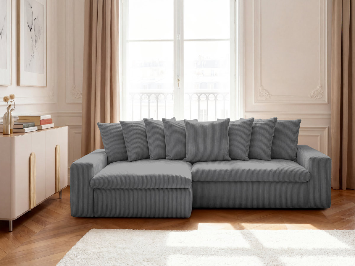 Bobochic Enore Ecksofa 330 × 157 cm Cordsamt Dunkelgrau Ecke links