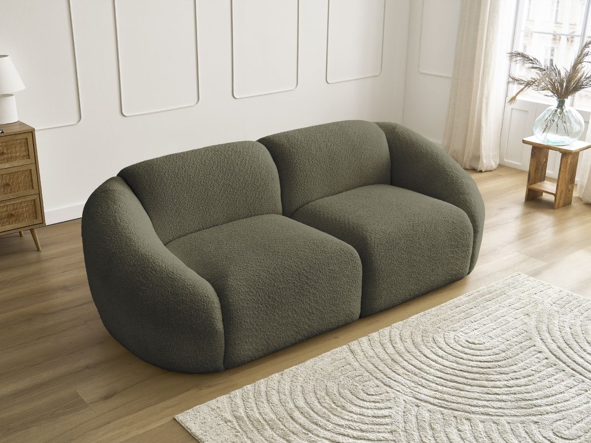 Bobochic Tina Sofa 2-Sitzer Bouclé-Stoff Grün